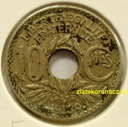 Francie - 10 centimes 1939 tečka