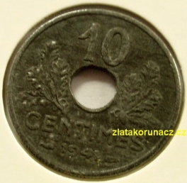 Francie - 10 centimes 1941 bez tečky