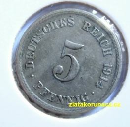 Německo - 5 Reich Pfennig 1914 A