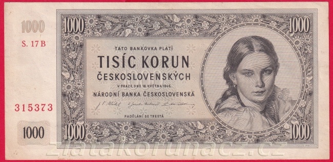 1000 Kčs 1945 17 B