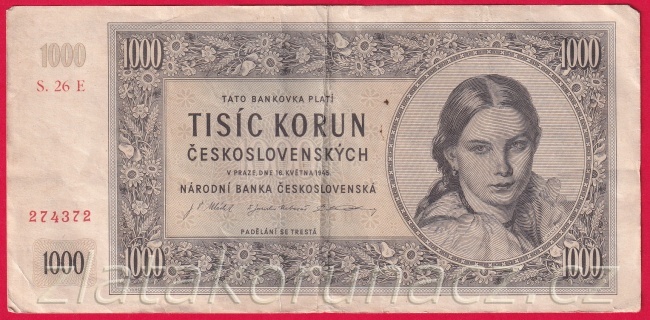 1000 Kčs 1945 26 E