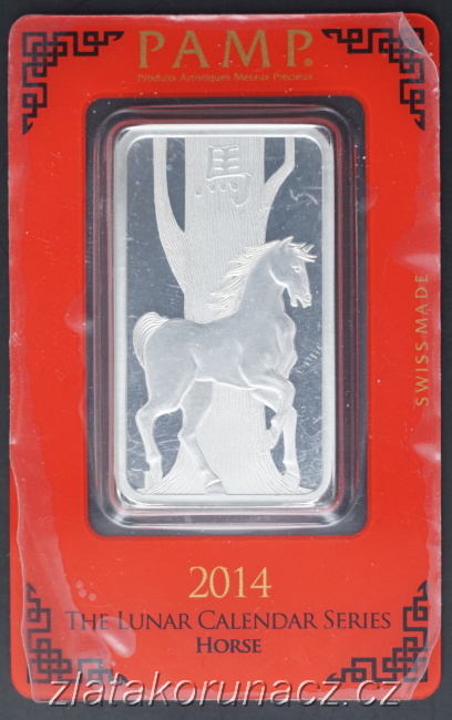 31,1g (1Oz) Stříbrný investiční slitek PAMP - The lunar calendar series horse 2014