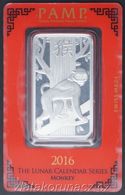 31,1g (1Oz) Stříbrný investiční slitek PAMP - The lunar calendar series monkey 2016