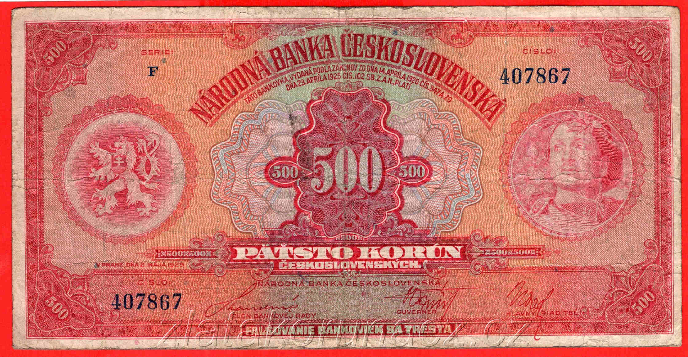 500 Korun 1929 F