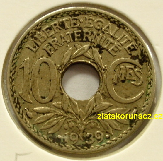 Francie - 10 centimes 1939 tečka