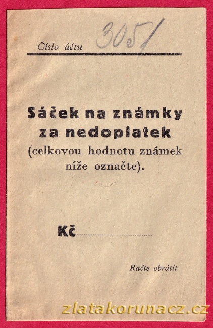 ČSR - sáček na známky za nedoplatek I