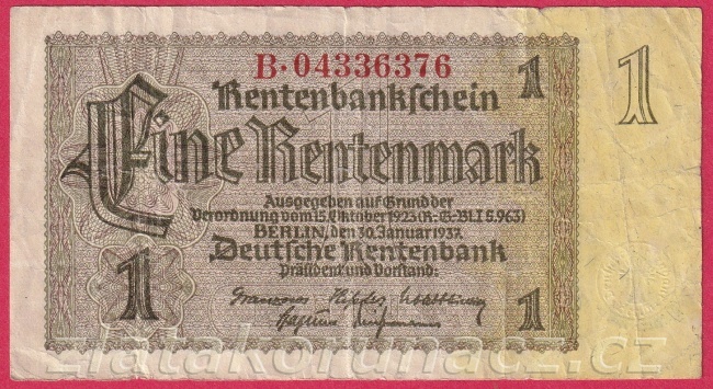 Německo - 1 Rentenmark 30.1.1937 - série B