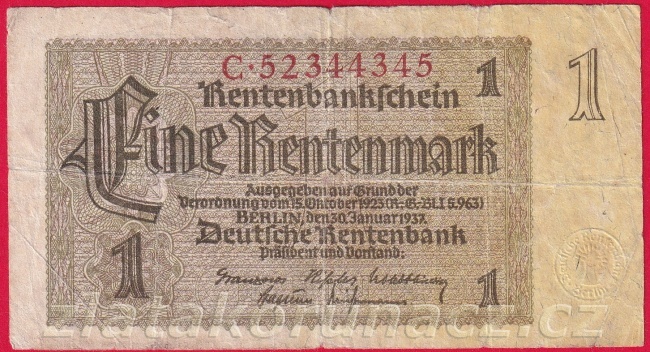 Německo - 1 Rentenmark 30.1.1937 - série C