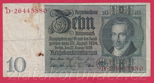 Německo - 10 Reichsmark 22.1.1929 - série D-G- 8 m.č.