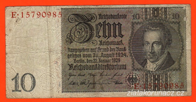 Německo - 10 Reichsmark 22.1.1929 - série E-R