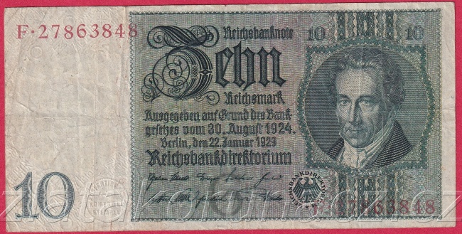 Německo - 10 Reichsmark 22.1.1929 - série F-G