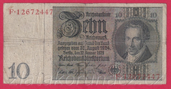 Německo - 10 Reichsmark 22.1.1929 - série F-R- 8 m.č.