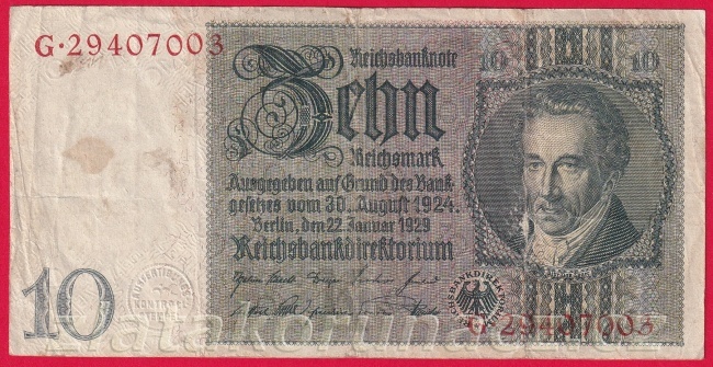 Německo - 10 Reichsmark 22.1.1929 - série G-K - 8 m.č.