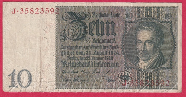 Německo - 10 Reichsmark 22.1.1929 - série J-K - 8 m.č.