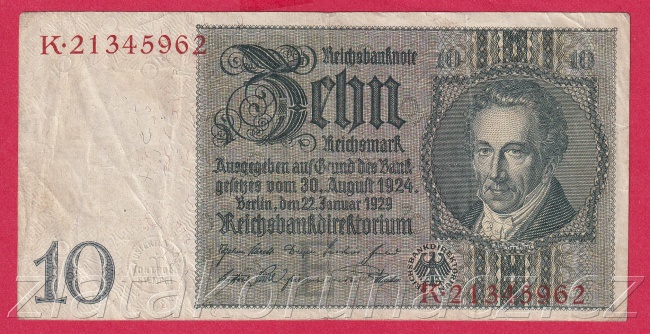 Německo - 10 Reichsmark 22.1.1929 - série K - E