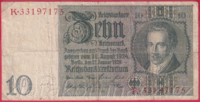 Německo - 10 Reichsmark 22.1.1929 - série K-K - 8 m.č.