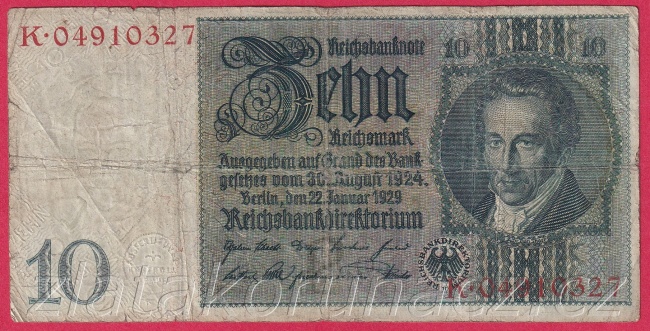 Německo - 10 Reichsmark 22.1.1929 - série K-L - 8 m.č.