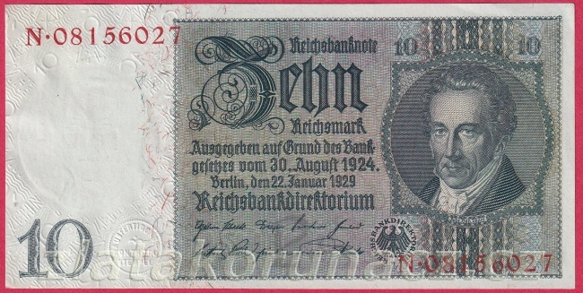 Německo - 10 Reichsmark 22.1.1929 - série N-P