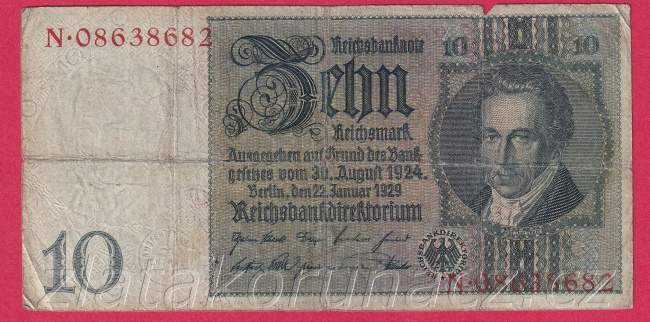 Německo - 10 Reichsmark 22.1.1929 - série N-S - 8 m.č