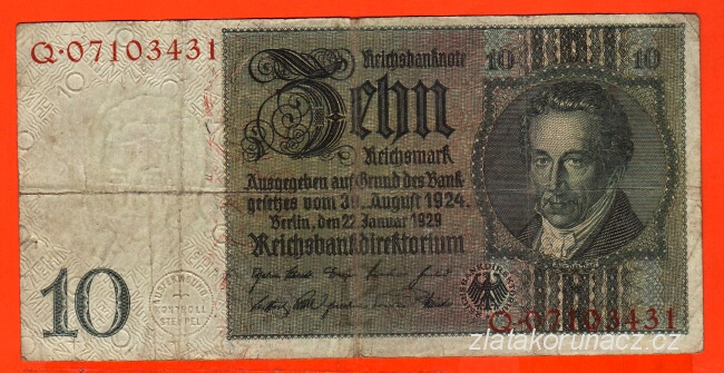 Německo - 10 Reichsmark 22.1.1929 - série Q-P