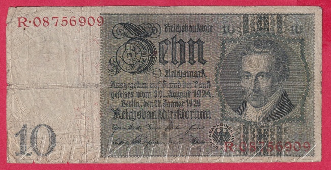 Německo - 10 Reichsmark 22.1.1929 - série R-R - 8 m.č.