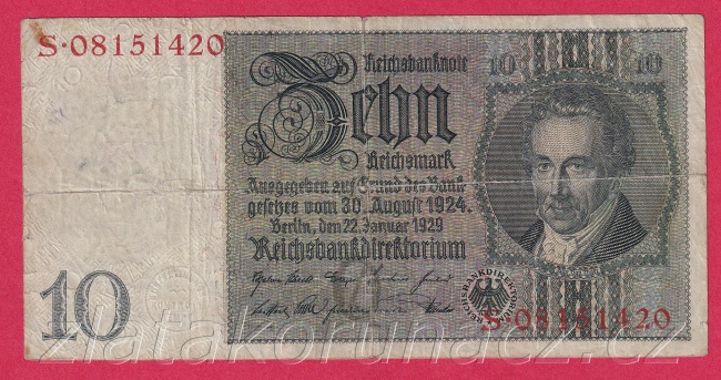 Německo - 10 Reichsmark 22.1.1929 - série S-Q - 8 m.č.