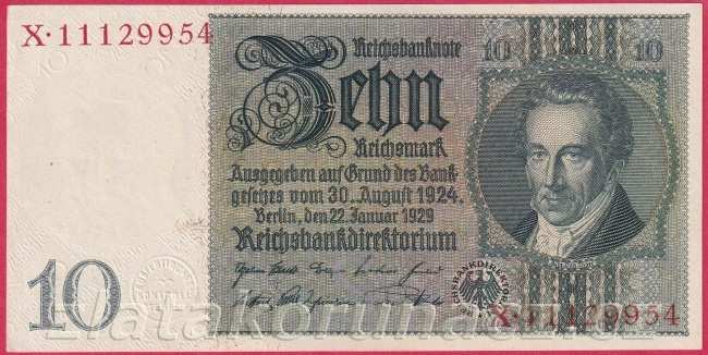 Německo - 10 Reichsmark 22.1.1929 - série X - 8 m.č.