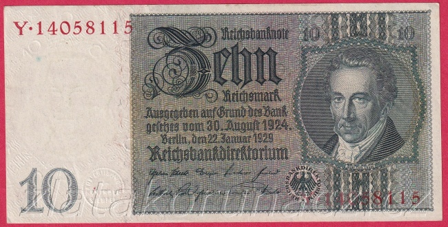 Německo - 10 Reichsmark 22.1.1929 - série Y-S