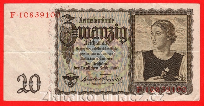 Německo - 20 Reichsmark 16.6.1939 W-F