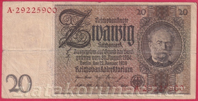 Německo - 20 Reichsmark 22.1.1929 - série A-G, - 8 m.č.