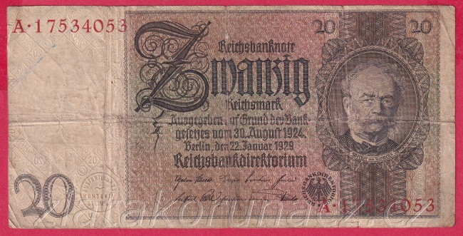 Německo - 20 Reichsmark 22.1.1929 - série A-i - 8 m.č.