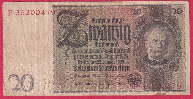 Německo - 20 Reichsmark 22.1.1929 - série F-B- 8 m.č.