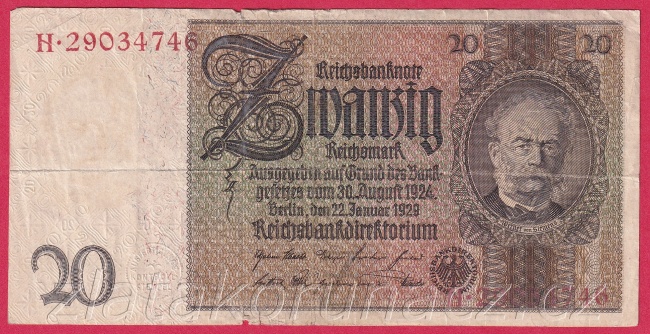 Německo - 20 Reichsmark 22.1.1929 - série H-Z - 8 m.č.