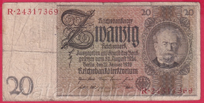 Německo - 20 Reichsmark 22.1.1929 - série R-D - 8 m.č.