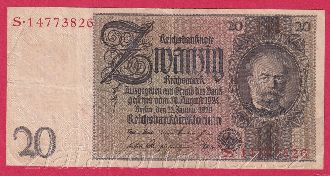 Německo - 20 Reichsmark 22.1.1929 - série S-S - 8 m.č.