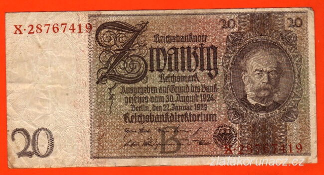 Německo - 20 Reichsmark 22.1.1929 - série X-B