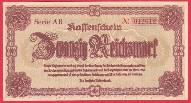 Německo - 20 Reichsmark 28.4.1945, s. AB