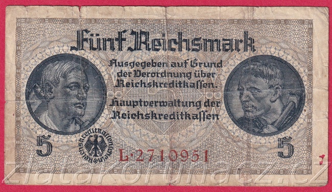 Německo - 5 Reichsmark  - S:L