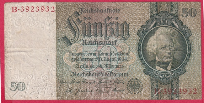 Německo - 50 Reichsmark 30.3.1933 - série B - E - 7  m.č.