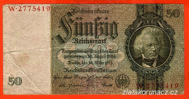 Německo - 50 Reichsmark 30.3.1933 - série W-X,7 m.č.,