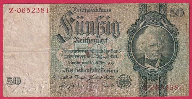 Německo - 50 Reichsmark 30.3.1933 - série Z-i - 7 m.č.