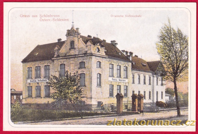 Ostrava Svinov - Německá obecná škola - reprodukce 1913