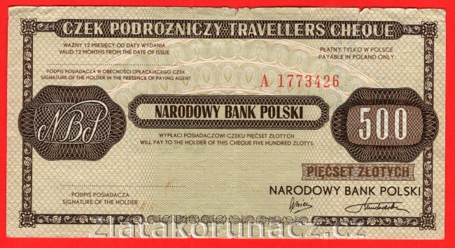 Polsko - 500 Zlotych šek