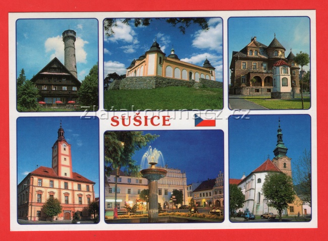 Sušice - chata Svatobor s rozhlednou, kaple Andělů Strážných, radnice, náměstí, kostel