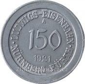 Nürnberg - Fürth - 150 pfennig 1921 Ludwis Eisenbahn