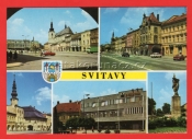 Svitavy - náměstí Míru, dům potravin Svitavan, pomník rudoarmejců