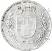 Švýcarsko - 5 frank 1954 B